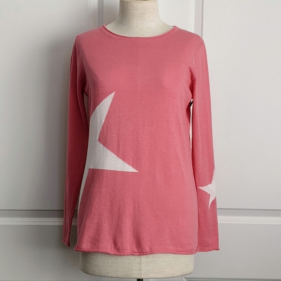 Unwine Sweater Linen Cotton Knit Lightweight Woven Star Salmon White S NWT - Picture 2 of 15